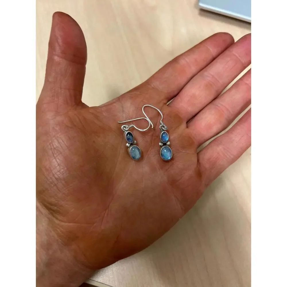 Sterling Silver Moonstone Opal Earrings - Picture 6 of 6
